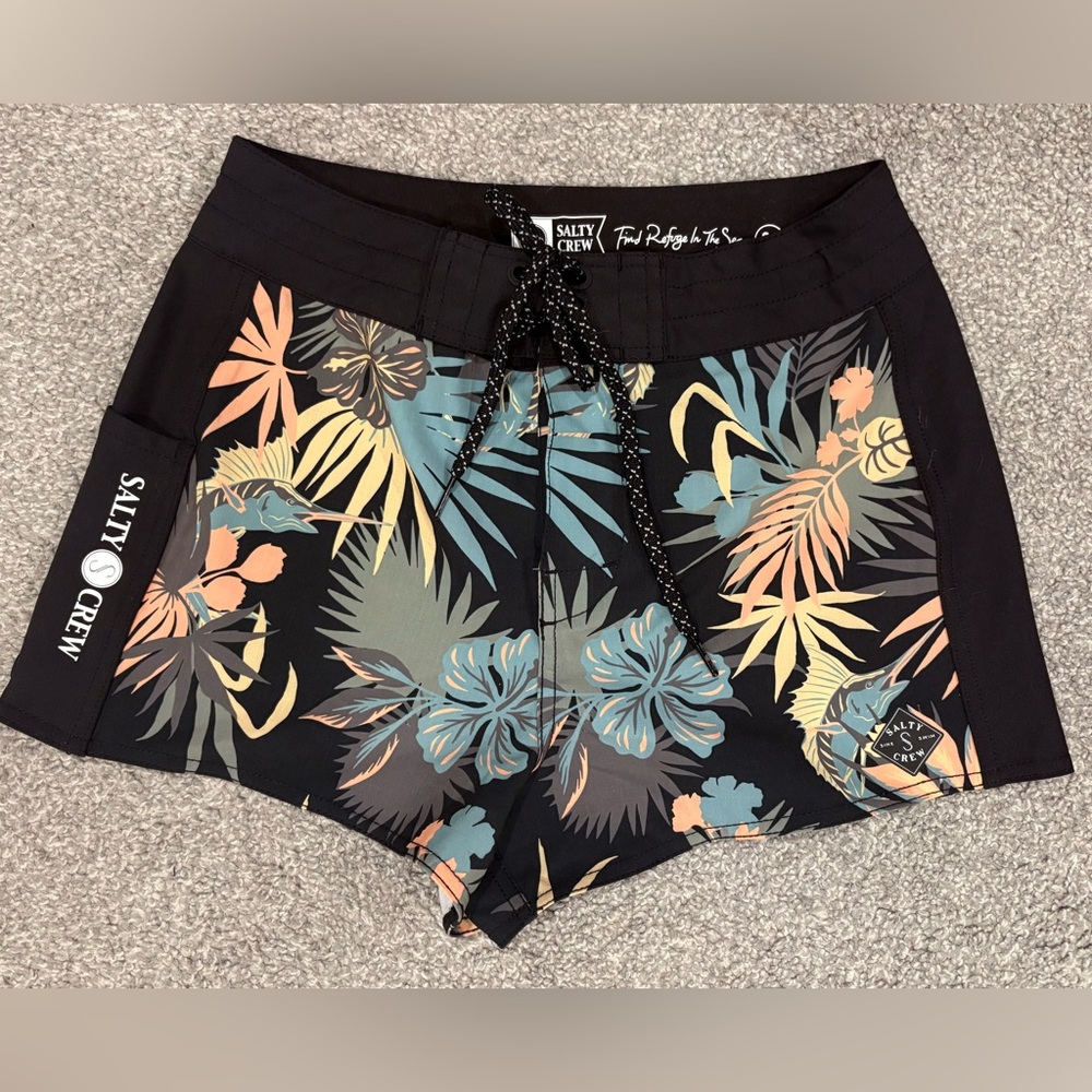 Salty Crew Black Tropical Leaf Shorts
